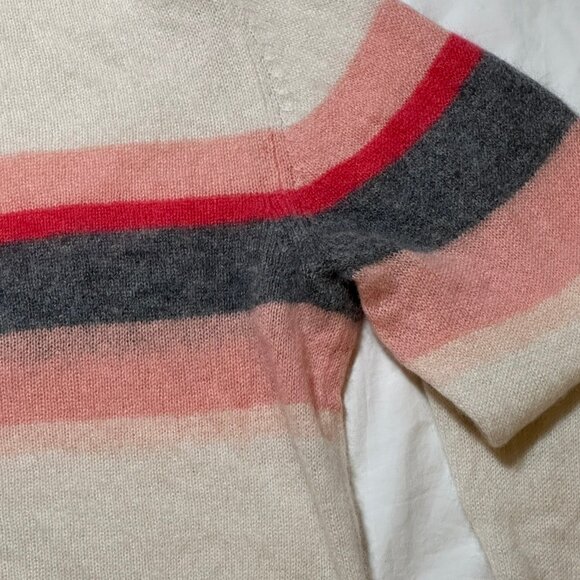 360 Cashmere Sweater Off-White with Pink and Gray Stripe Medium Crewneck - Picture 5 of 8